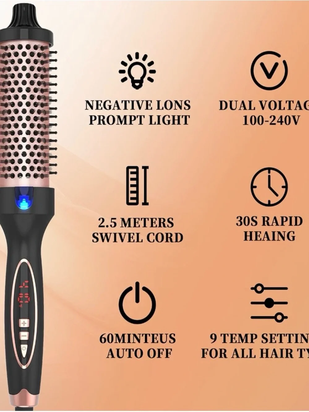 Ceramic Heated Round Styling Brush in Black and Rose Gold - Unbranded
